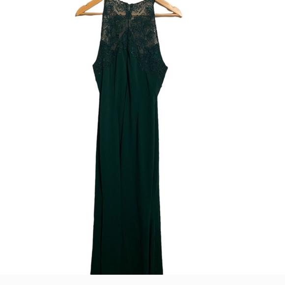 Badgley Mischka Tyler Gown Emerald Lace Hi Neck Maxi Dress Green 14 - Picture 2 of 4
